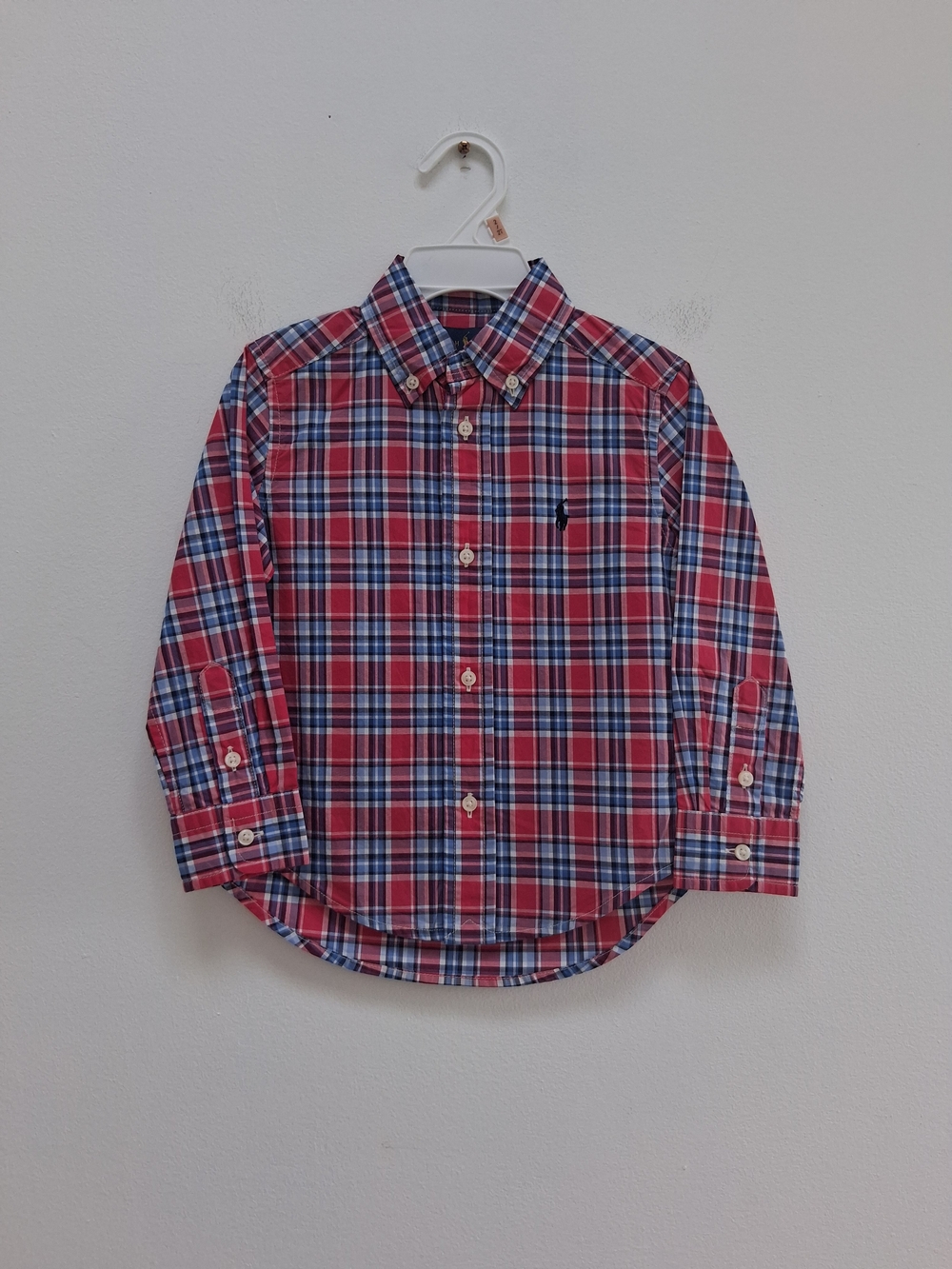 Ralph Lauren Boys' Red Blue White Plaid Button-Up Shirt Size 2/2T Preppy Casual